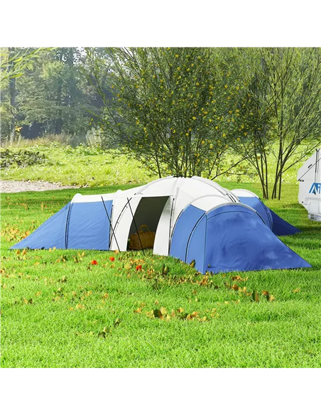 Outsunny 6-9 Man Tent with Bedrooms and Living Room, Accessories Included, Blue