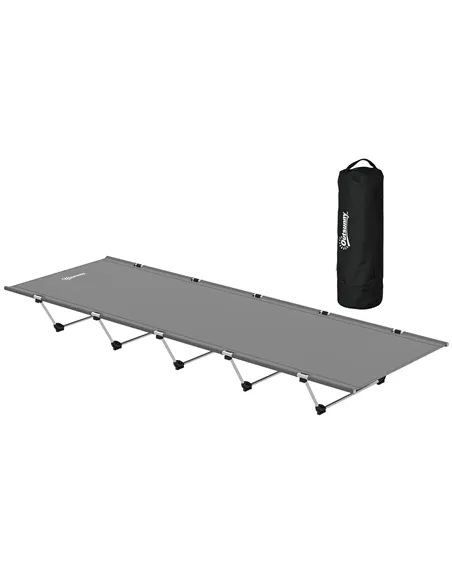 Outsunny Lightweight Camping Bed, Aluminium Portable Camp Cot w/ Strong Support 150kg and Carry Bag for Camping, Dark Grey