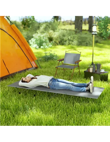 Outsunny Lightweight Camping Bed, Aluminium Portable Camp Cot w/ Strong Support 150kg and Carry Bag for Camping, Dark Grey