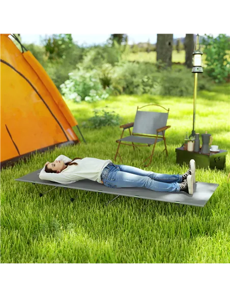 Outsunny Lightweight Camping Bed, Aluminium Portable Camp Cot w/ Strong Support 150kg and Carry Bag for Camping, Dark Grey