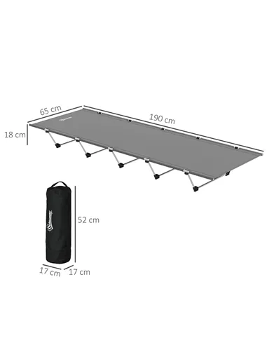 Outsunny Lightweight Camping Bed, Aluminium Portable Camp Cot w/ Strong Support 150kg and Carry Bag for Camping, Dark Grey