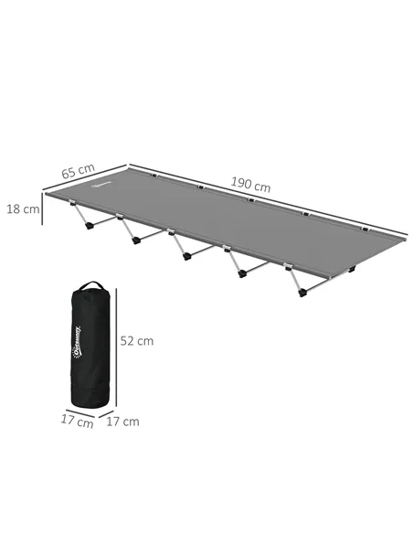 Outsunny Lightweight Camping Bed, Aluminium Portable Camp Cot w/ Strong Support 150kg and Carry Bag for Camping, Dark Grey