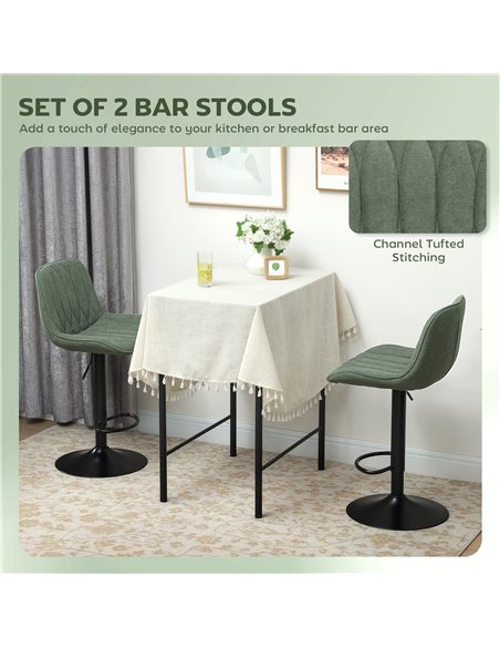 HOMCOM Set of Two Linen-Look Bar Stools - Green