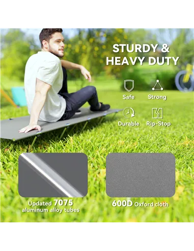 Outsunny Lightweight Camping Bed, Aluminium Portable Camp Cot w/ Strong Support 150kg and Carry Bag for Camping, Dark Grey