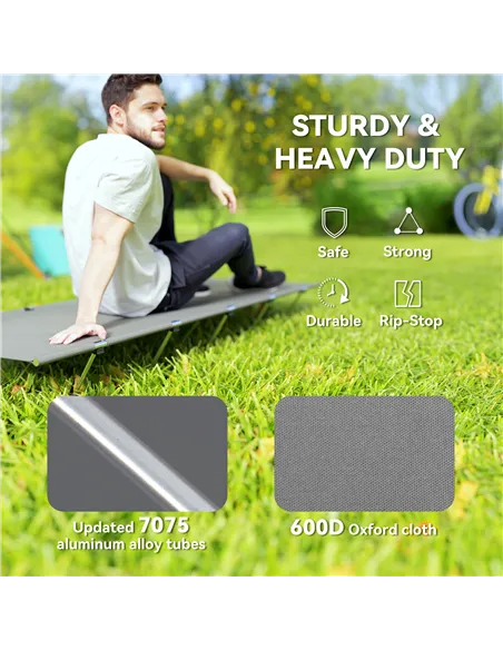 Outsunny Lightweight Camping Bed, Aluminium Portable Camp Cot w/ Strong Support 150kg and Carry Bag for Camping, Dark Grey