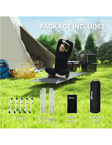 Outsunny Lightweight Camping Bed, Aluminium Portable Camp Cot w/ Strong Support 150kg and Carry Bag for Camping, Dark Grey