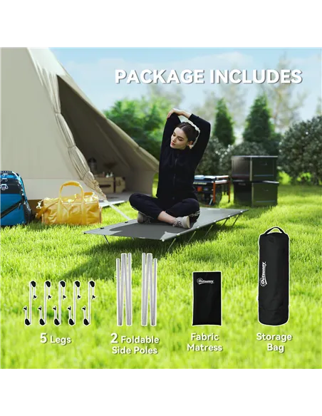 Outsunny Lightweight Camping Bed, Aluminium Portable Camp Cot w/ Strong Support 150kg and Carry Bag for Camping, Dark Grey