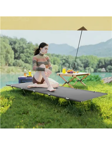 Outsunny Lightweight Camping Bed, Aluminium Portable Camp Cot w/ Strong Support 150kg and Carry Bag for Camping, Dark Grey