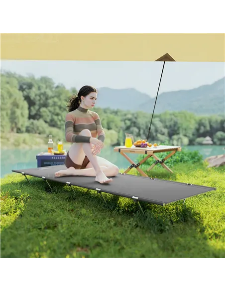 Outsunny Lightweight Camping Bed, Aluminium Portable Camp Cot w/ Strong Support 150kg and Carry Bag for Camping, Dark Grey