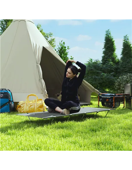 Outsunny Lightweight Camping Bed, Aluminium Portable Camp Cot w/ Strong Support 150kg and Carry Bag for Camping, Dark Grey