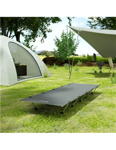 Outsunny Lightweight Camping Bed, Aluminium Portable Camp Cot w/ Strong Support 150kg and Carry Bag for Camping, Dark Grey