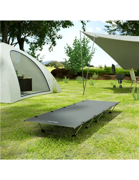 Outsunny Lightweight Camping Bed, Aluminium Portable Camp Cot w/ Strong Support 150kg and Carry Bag for Camping, Dark Grey