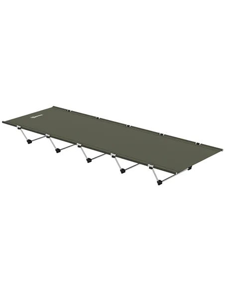 Outsunny Lightweight Camping Bed, Aluminium Portable Camp Cot w/ Strong Support 150kg and Carry Bag for Camping, Dark Green