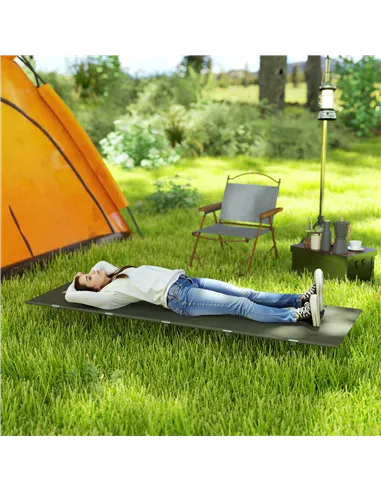 Outsunny Lightweight Camping Bed, Aluminium Portable Camp Cot w/ Strong Support 150kg and Carry Bag for Camping, Dark Green