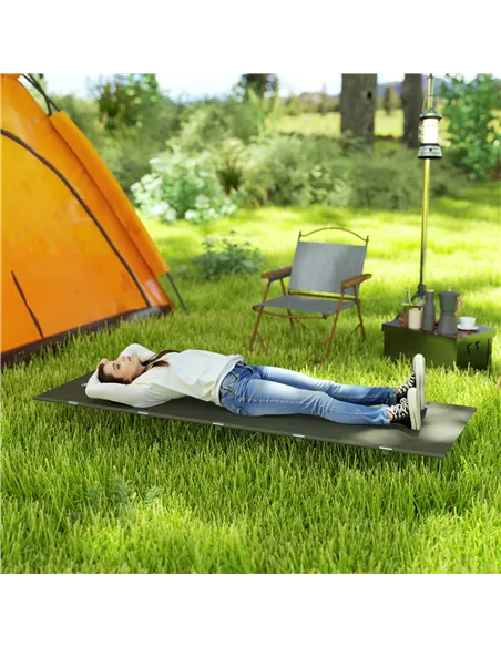 Outsunny Lightweight Camping Bed, Aluminium Portable Camp Cot w/ Strong Support 150kg and Carry Bag for Camping, Dark Green
