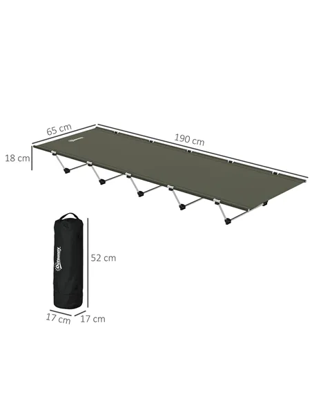 Outsunny Lightweight Camping Bed, Aluminium Portable Camp Cot w/ Strong Support 150kg and Carry Bag for Camping, Dark Green