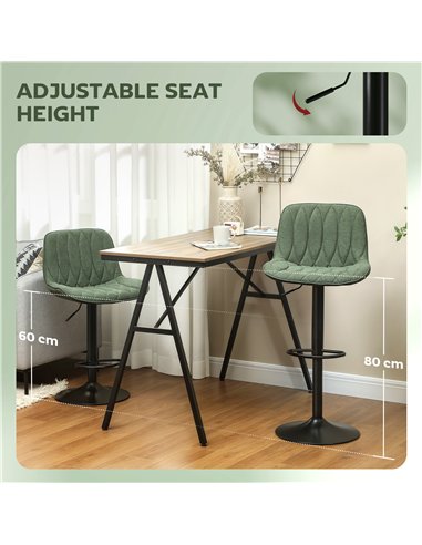 HOMCOM Set of Two Linen-Look Bar Stools - Green