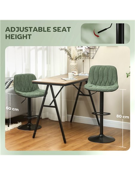 HOMCOM Set of Two Linen-Look Bar Stools - Green