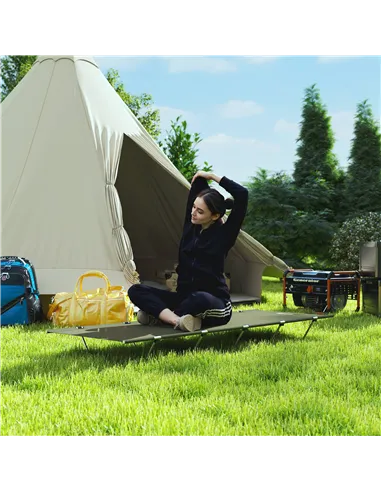Outsunny Lightweight Camping Bed, Aluminium Portable Camp Cot w/ Strong Support 150kg and Carry Bag for Camping, Dark Green