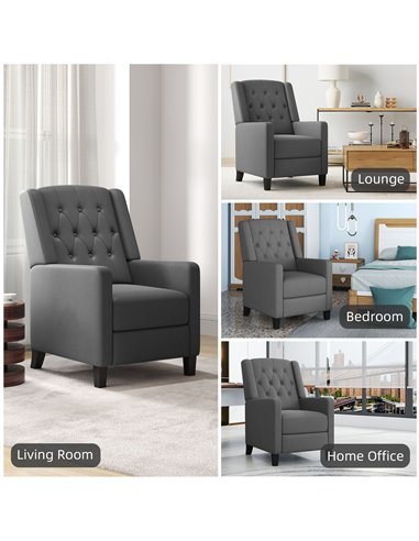 HOMCOM Wingback Recliner Chair for Home Theater, Button Tufted Microfibre Cloth Reclining Armchair with Leg Rest, Deep Grey