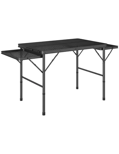 Outsunny Folding Grill Table, 4.5ft Portable Camping Table with 2 Wing Panels, Height Adjustable Metal Picnic Table for Camping,