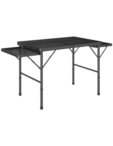 Outsunny Folding Grill Table, 4.5ft Portable Camping Table with 2 Wing Panels, Height Adjustable Metal Picnic Table for Camping,