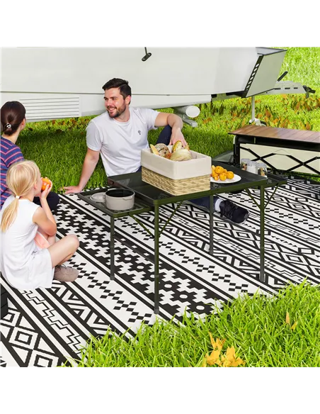 Outsunny Folding Grill Table, 4.5ft Portable Camping Table with 2 Wing Panels, Height Adjustable Metal Picnic Table for Camping,