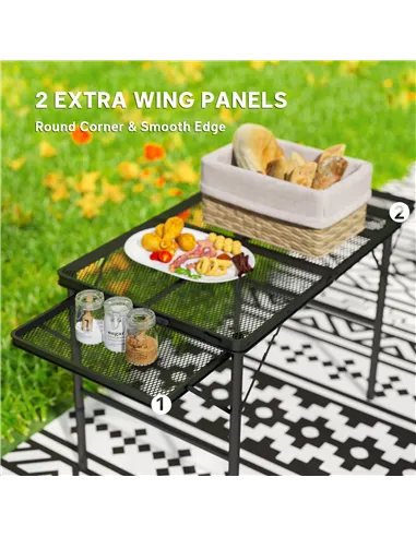 Outsunny Folding Grill Table, 4.5ft Portable Camping Table with 2 Wing Panels, Height Adjustable Metal Picnic Table for Camping,