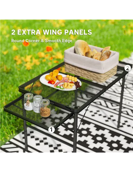 Outsunny Folding Grill Table, 4.5ft Portable Camping Table with 2 Wing Panels, Height Adjustable Metal Picnic Table for Camping,