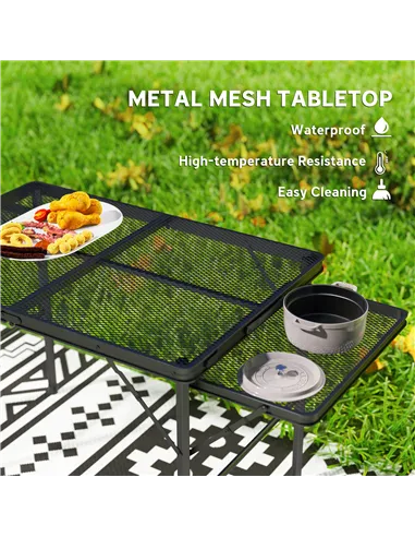 Outsunny Folding Grill Table, 4.5ft Portable Camping Table with 2 Wing Panels, Height Adjustable Metal Picnic Table for Camping,