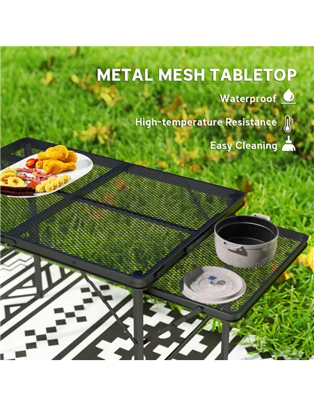 Outsunny Folding Grill Table, 4.5ft Portable Camping Table with 2 Wing Panels, Height Adjustable Metal Picnic Table for Camping,