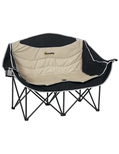 Outsunny Double Camping Chair for Adults, Oversized Heavy Duty Padded Folding Chair with Armrests, Cup Holders and Carry Bag for