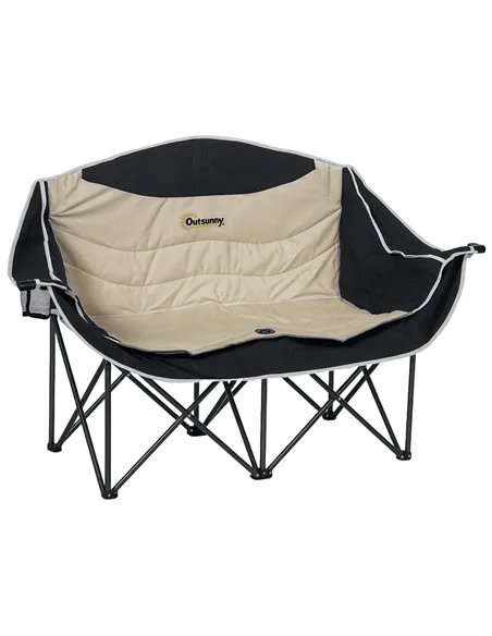 Outsunny Double Camping Chair for Adults, Oversized Heavy Duty Padded Folding Chair with Armrests, Cup Holders and Carry Bag for