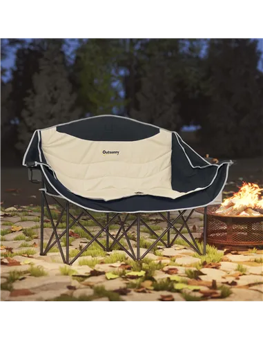 Outsunny Double Camping Chair for Adults, Oversized Heavy Duty Padded Folding Chair with Armrests, Cup Holders and Carry Bag for