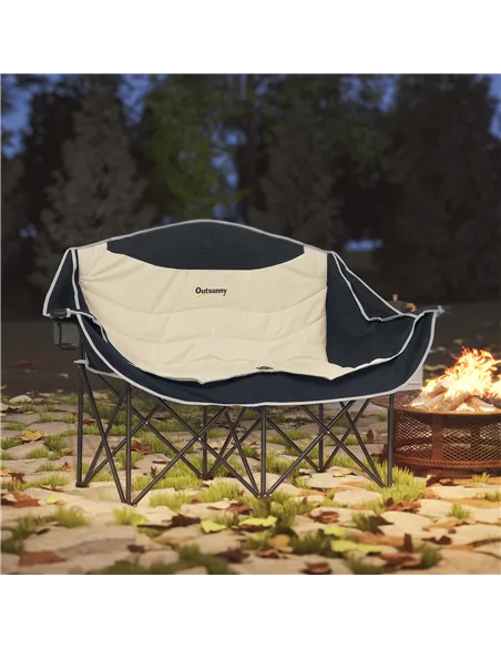 Outsunny Double Camping Chair for Adults, Oversized Heavy Duty Padded Folding Chair with Armrests, Cup Holders and Carry Bag for