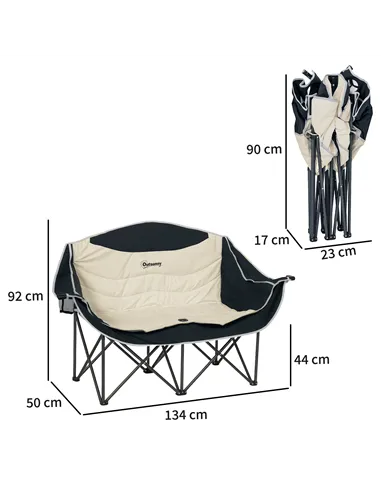 Outsunny Double Camping Chair for Adults, Oversized Heavy Duty Padded Folding Chair with Armrests, Cup Holders and Carry Bag for