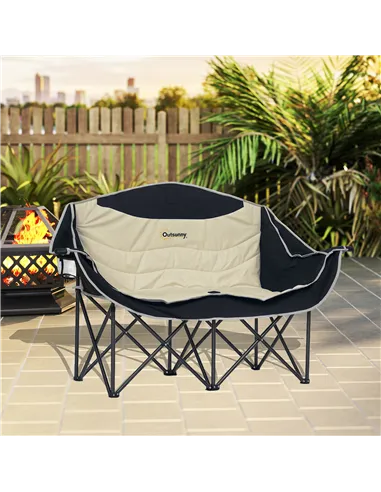 Outsunny Double Camping Chair for Adults, Oversized Heavy Duty Padded Folding Chair with Armrests, Cup Holders and Carry Bag for