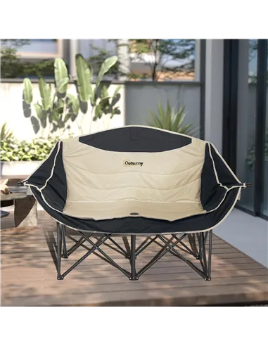 Outsunny Double Camping Chair for Adults, Oversized Heavy Duty Padded Folding Chair with Armrests, Cup Holders and Carry Bag for