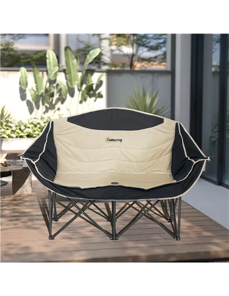 Outsunny Double Camping Chair for Adults, Oversized Heavy Duty Padded Folding Chair with Armrests, Cup Holders and Carry Bag for