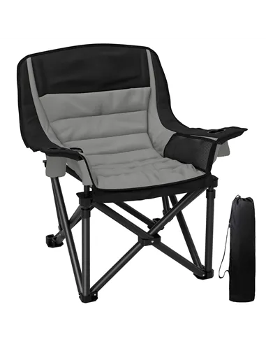 Outsunny Portable Padded Camping Chair, with Bag - Black/Grey
