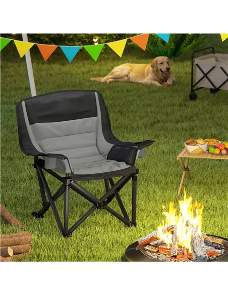 Outsunny Portable Padded Camping Chair, with Bag - Black/Grey