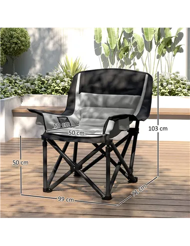 Outsunny Portable Padded Camping Chair, with Bag - Black/Grey