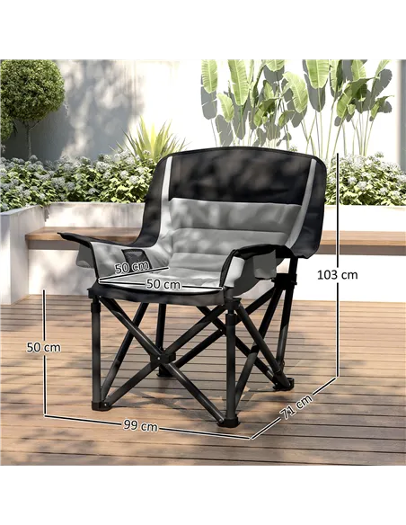 Outsunny Portable Padded Camping Chair, with Bag - Black/Grey