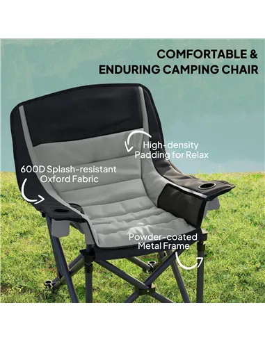 Outsunny Portable Padded Camping Chair, with Bag - Black/Grey
