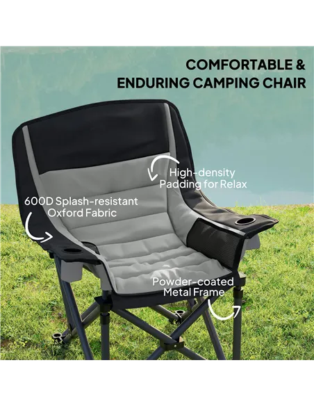 Outsunny Portable Padded Camping Chair, with Bag - Black/Grey