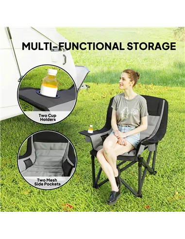 Outsunny Portable Padded Camping Chair, with Bag - Black/Grey