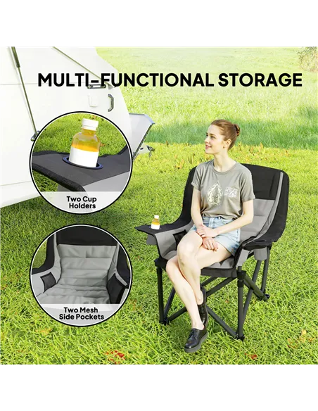 Outsunny Portable Padded Camping Chair, with Bag - Black/Grey