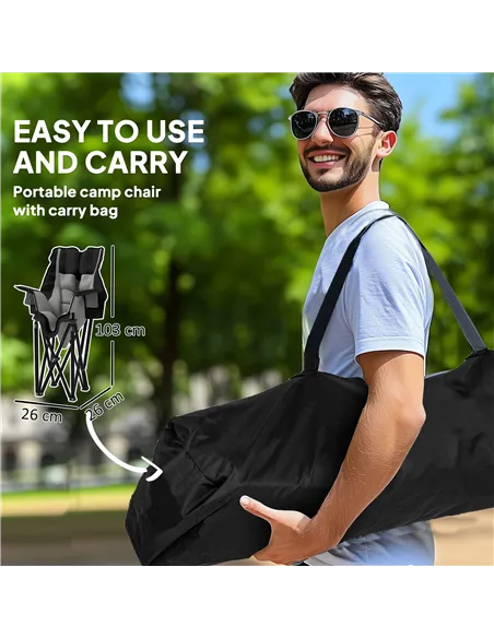 Outsunny Portable Padded Camping Chair, with Bag - Black/Grey