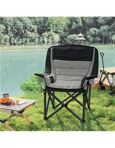 Outsunny Portable Padded Camping Chair, with Bag - Black/Grey