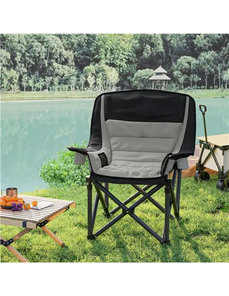 Outsunny Portable Padded Camping Chair, with Bag - Black/Grey